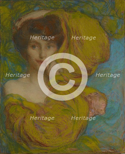 Young woman with yellow scarf, c. 1900. Creator: Aman-Jean, Edmond François (1858-1936).