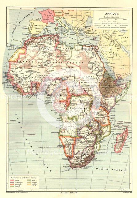 ''Map of Afrique showing Possessions et protectorats d'Europe', 1914. Creator: Unknown.