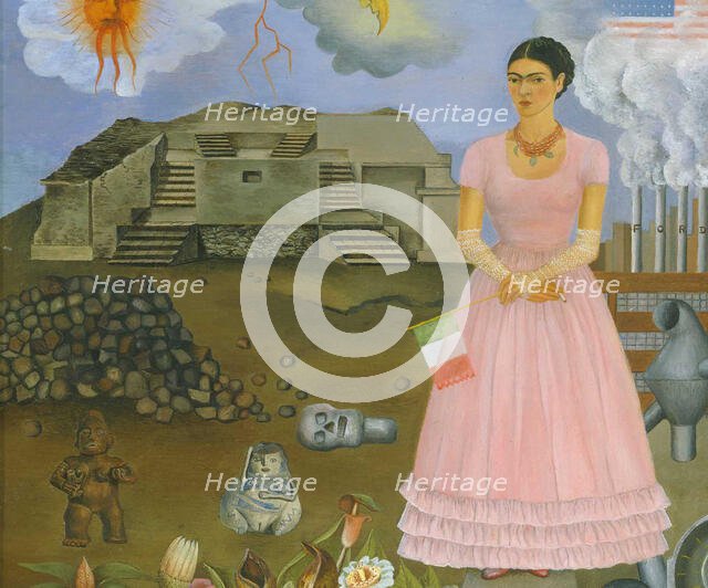 Self-Portrait on the Border Line Between Mexico and the United States, 1932.  Creator: Frida Kahlo.