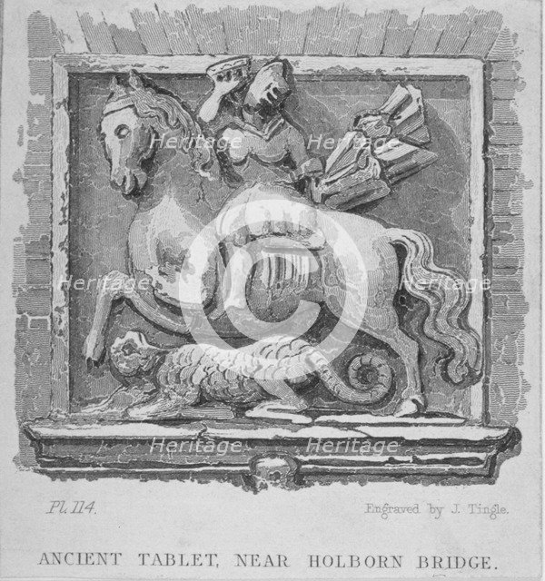 'Ancient tablet, near Holborn Bridge', London, c1830-1860. Artist: James Tingle