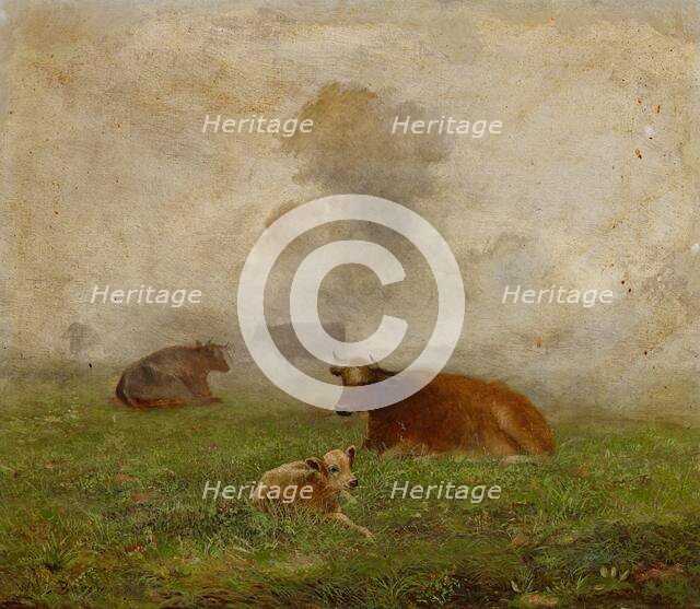 Foggy Landscape with Cows, date unknown, c1871-1928. Creator: Wilson Reed Berry.
