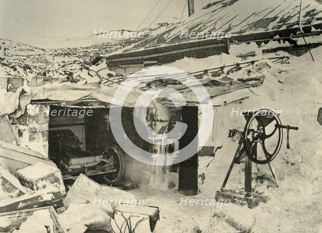 'The Motor Car in the Garage, and Maize-Crusher on the right', c1908, (1909).  Artist: Unknown.