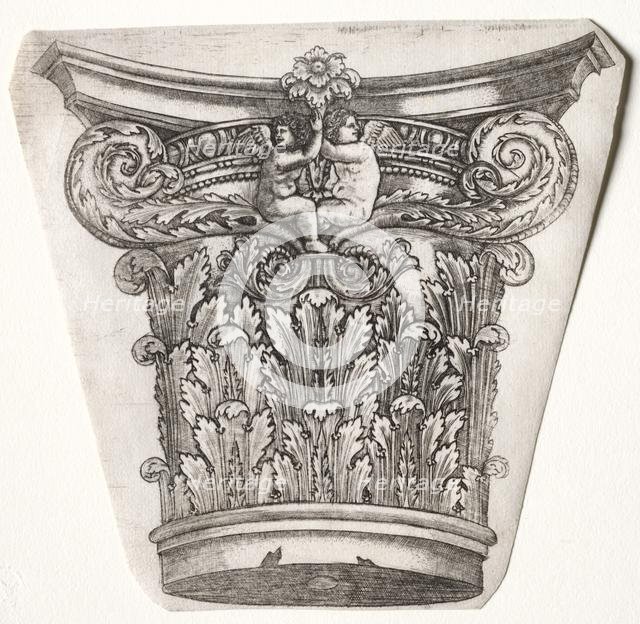 Base and Capital with Putti, c.1525-1550. Creator: Master G. A. with the man-trap (Italian, active 1525-50).