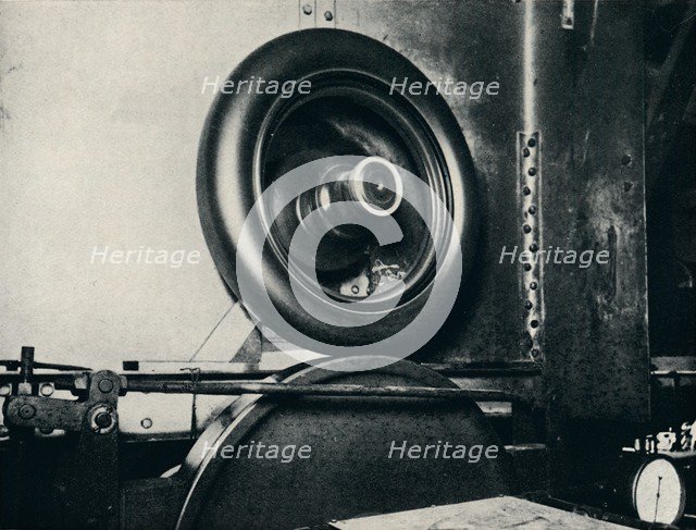 'One of Sir Malcolm Campbell's tyres running at 300 m.p.h.', 1937. Artist: Unknown.