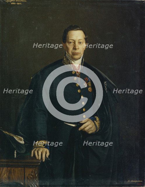 Portrait of the artist Pyotr Basin (1794-1881), 1857. Artist: Tiutriumov, Nikanor Leontievich (1821-1877)