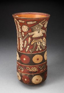 Beaker Depicting Warriors Holding Staffs Surrounded by Regalia, 180 B.C./A.D. 500. Creator: Unknown.