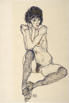 Seated Female Nude, Elbows Resting on Right Knee, 1914. Creator: Schiele, Egon (1890-1918).