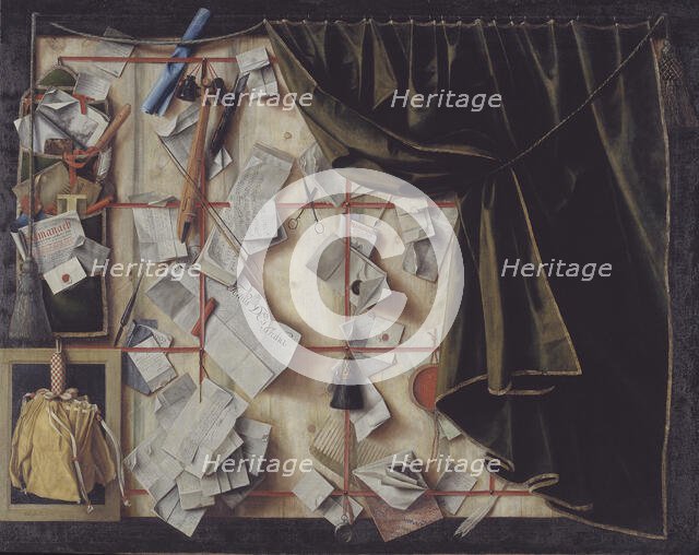 Trompe l'oeil of a Letter Rack with Proclamation by Frederik III, 1672. Creator: Cornelis Norbertus Gysbrechts.