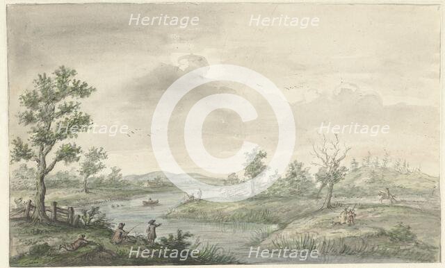 Landscape with winding river and anglers, 1661-1693. Creator: Gerrit Grasdorp.