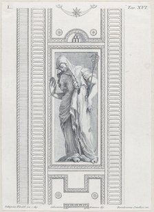 Plate 16: mythological figure holding a mirror, 1756. Creators: Bartolomeo Crivellari, Sebastiano Gamma.