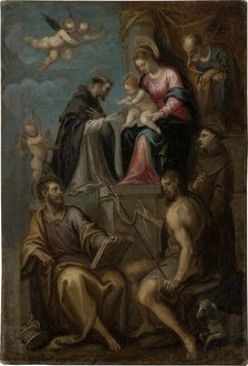 Madonna and Child Enthroned, with SS. Joseph, Domenic, Bartholomew, John..., c1550-1600. Creator: Italian Master