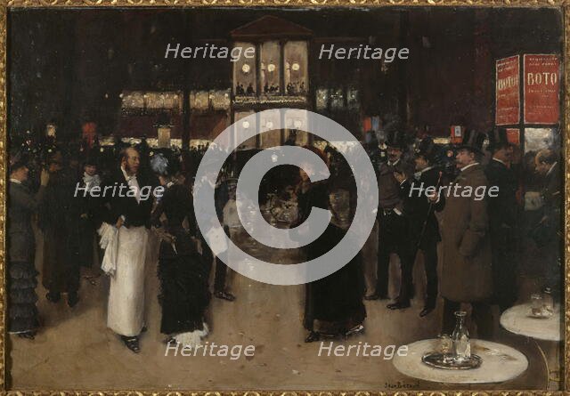 Boulevard Montmartre, at night, in front of the Theatre des Varieties, c1885. Creator: Jean Beraud.