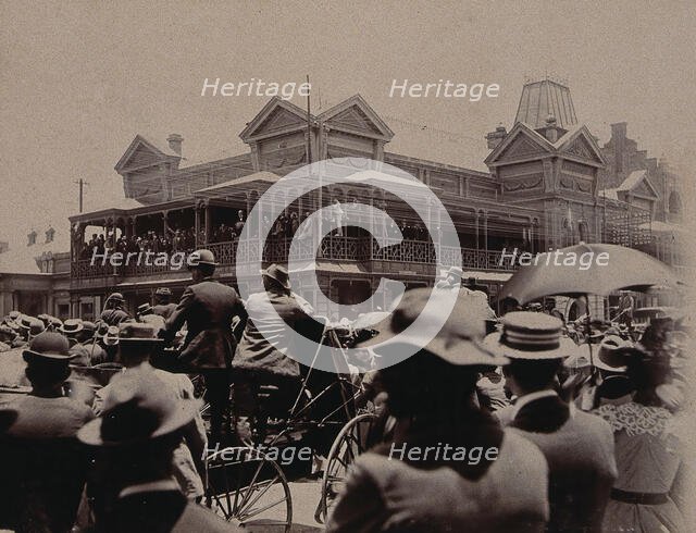 South Africa: a large crowd of people gathered outside a building in Johannesburg, 1896. Creator: Unknown.