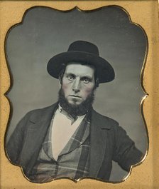 Bewhiskered Man in Hat and Plaid Vest, 1850s. Creator: Unknown.
