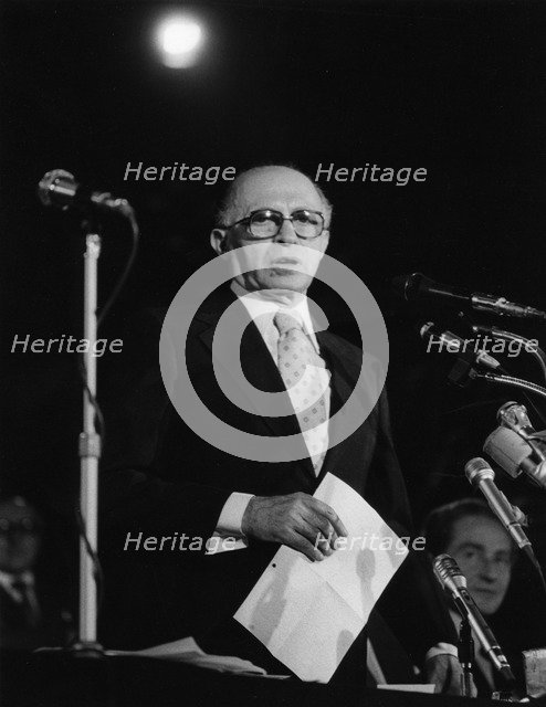 Menachem Begin (1913-1992), 6th Prime Minister of Israel. Artist: Sidney Harris