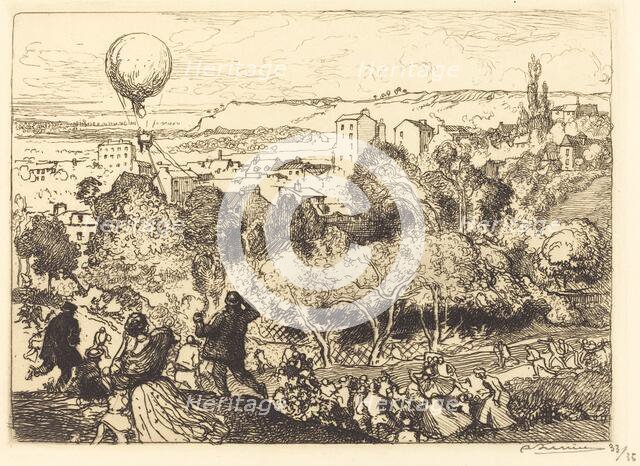 The Falling Balloon, in Pre-Saint-Gervais (Lebaloon qui tombe, au Pre-Saint-Gervais), 1910. Creator: Auguste Lepere.