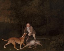 Freeman, the Earl of Clarendon's gamekeeper, with a dying doe and hound, 1800. Creator: George Stubbs.