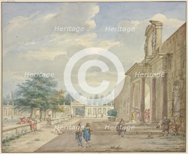 Garden with a terrace and rich portal, 1773. Creator: Aert Schouman.