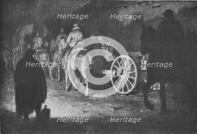 'Les combats de Verdun. Les deplacements de troupes: passage d'artillerie dans un village', 1916. Creator: Georges Leroux.