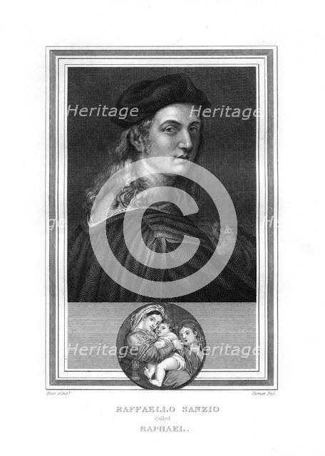 Raphael or Raffaello, master painter and architect of the Florentine School, (1825).Artist: John Corner