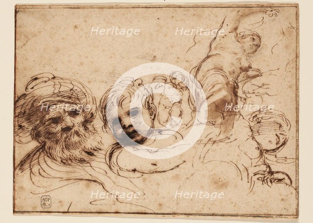 Studies for Heads and Figures, c1675. Creator: Domenico Maria Canuti.