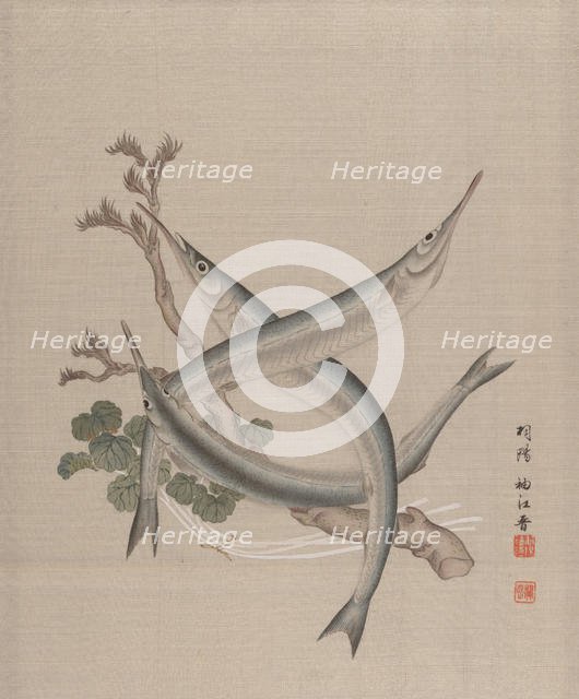 Three Fishes and a Branch, ca. 1890-92. Creator: Seki Shuko.