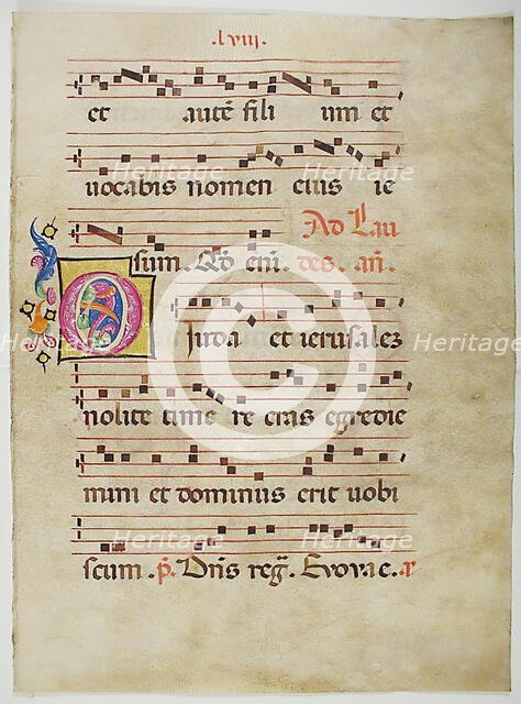 Manuscript Leaf with Initial O, from an Antiphonary, Italian, 15th century. Creator: Unknown.