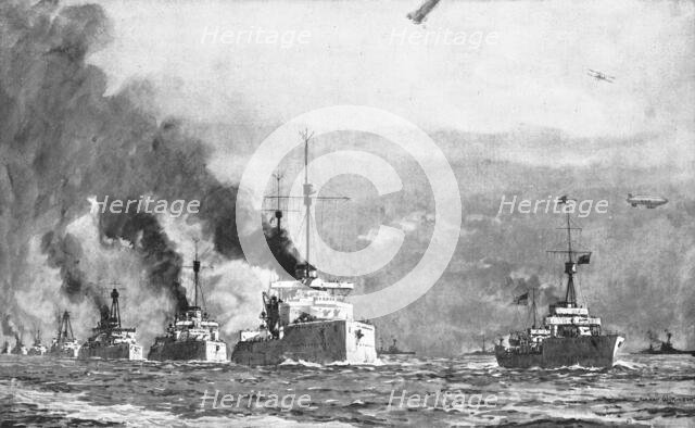 'Le Reddition de la Flotte Allemande; le 21 novembre 1918, a midi, les grands navires de..., 1918. Creator: Norman Wilkinson.