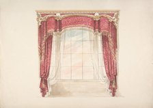 Design for Red Curtains with Gold Fringes and Gold and White Pediment, early 19th century. Creator: Anon.