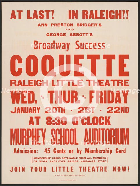 Coquette, Raleigh, NC, 1937. Creator: Unknown.