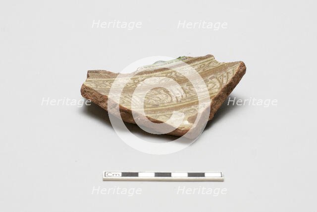 Sherd, red body, white slip, green glaze, Mamluk period, 1250-1517. Creator: Unknown.