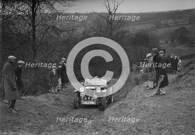 MG TA of F Wallace competing in the MG Car Club Midland Centre Trial, 1938. Artist: Bill Brunell.