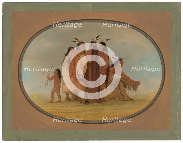 Four Mandan Warriors, a Girl, and a Boy, 1861/1869. Creator: George Catlin.