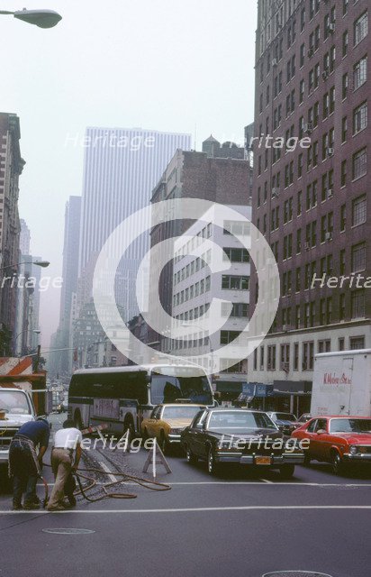 New York street,roadworks causing congestion. Artist: Unknown.