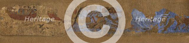 Afrasiab murals, North wall, "Chinese panel": Emperor Taizong hunting, and the..., 648-651. Creator: Sogdian Art.