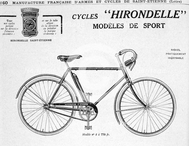 Hirondelle Saint Etienne, Bicycle Tourism Advertisement, 20th century. Artist: Unknown