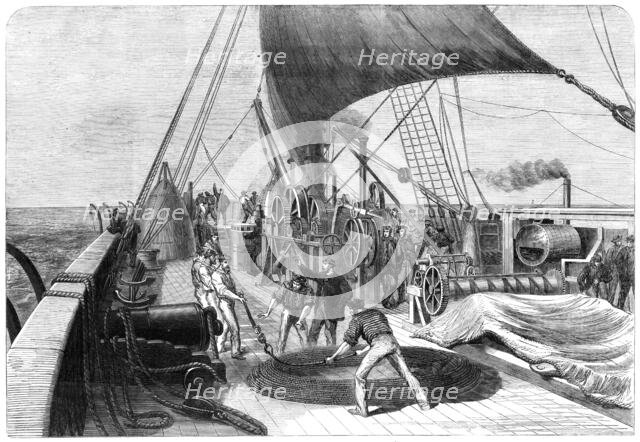 The Atlantic Telegraph Expedition: preparing for the final attempt to grapple the lost cable, 1865. Creator: Unknown.