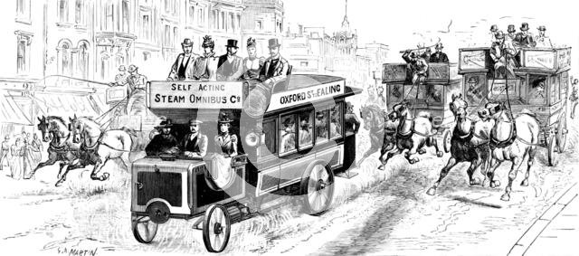 Motors in London: omnibus running from Oxford Circus to Ealing, 1898. Creator: Unknown.