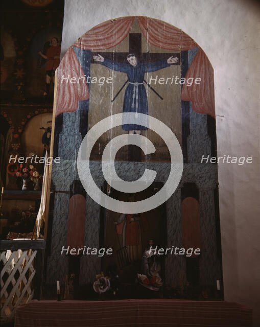 Side altar in the church dedicated to San Lorenzo and San Felipe de Jesus, Trampas, New Mexico, 1943 Creator: John Collier.