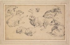 Sheet of Studies with Sheep, Goats, and Dogs, c. 1780. Creator: Jean-Baptiste Marie Hüet (French, 1745-1811).