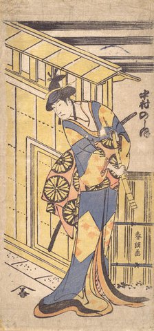 The Actor Nakamura Noshio II, in Female Role, Holding a Shakuhachi (Bam..., 1796 (Kansei, 6th year). Creator: Hokusai.