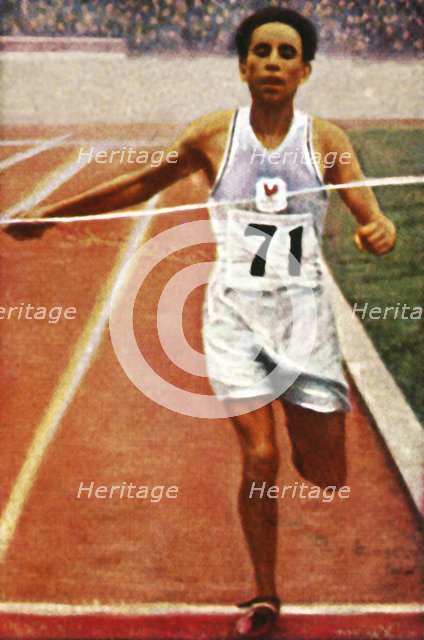 Boughera El Ouafi winning the marathon for France, 1928. Creator: Unknown.