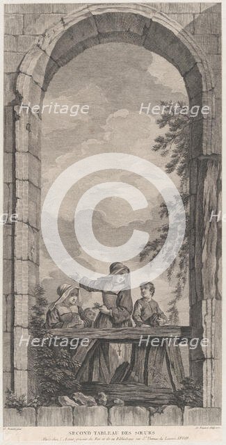 The Chapel of the Enfants-Trouvés in Paris: Religieuses et garçonnets regardant la crèche,..., 1757. Creator: Etienne Fessard.