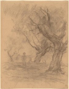 Woman Standing beneath Two Trees, c. 1877. Creator: William Morris Hunt.
