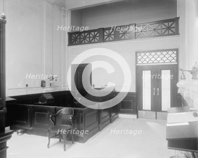 Seventy-second Street branch, 19th Ward Bank, interior, low desk, N.Y., between 1900 and 1915. Creator: Unknown.