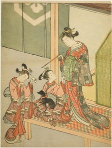 Courtesan and Two Attendants Playing with a Dog, c. 1766. Creator: Suzuki Harunobu.