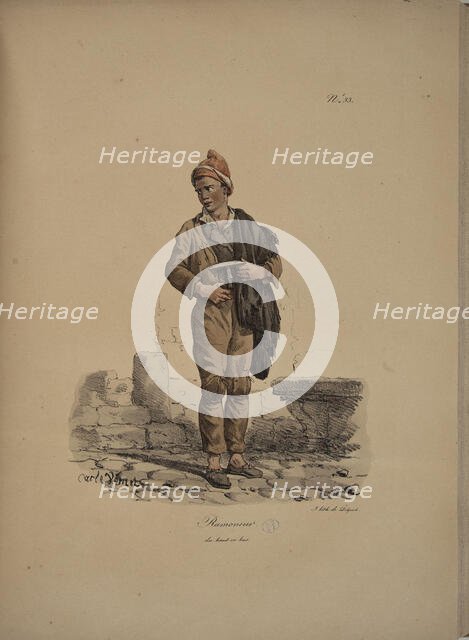 Chimney sweep. From the Series "Cris de Paris" (The Cries of Paris), 1815. Creator: Vernet, Carle (1758-1836).