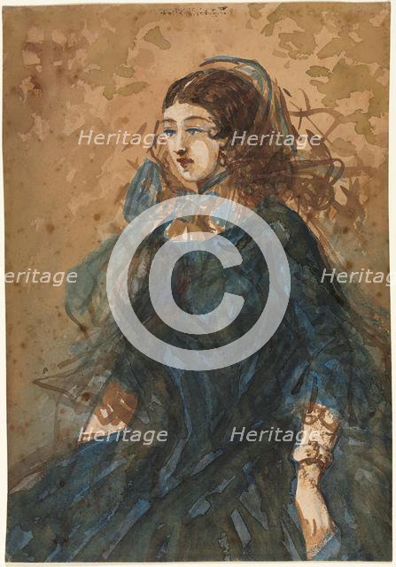Woman in a Blue Dress (recto); War Encampment Scene (verso), 1855-1860. Creator: Constantin Guys (French, 1805-1892).