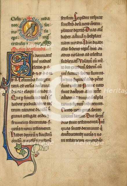 A Medallion with a Dove; De Natura Avium; De Pastoribus et Ovibus; Bestiarium, 1277 or after. Creator: Unknown.