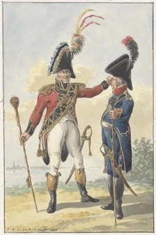 Two standing soldiers, 1801. Creator: Jan Antony Langendijk.